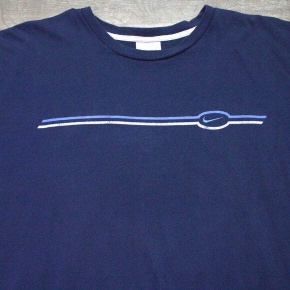 VTG Nike Tee - Double Stripe Mens XL - Blue - Silver Tag - Picture 1 of 5